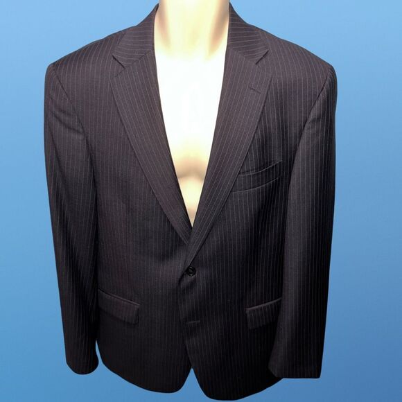Hart Schaffner Marx For Nordstrom Men’s Size 42 R 2 Button Navy Blue Stripe - Picture 2 of 10
